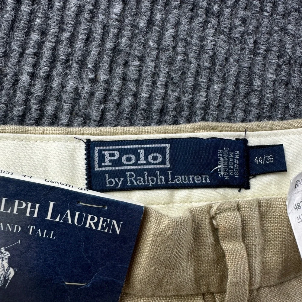 Polo Ralph Lauren Men 44x36 Tan 100% Linen Pleated Cuffed Dress Pants Big & Tall